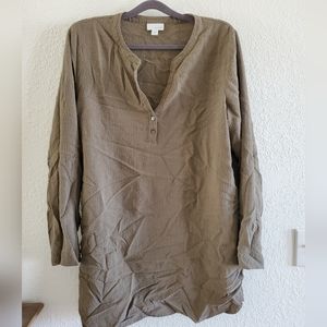 J. JILL Pure Jill Shirt Size Medium Moss Green V Neck Long Sleeve Buttons Tunic